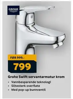 Megaflis Grohe Swift servantarmatur krom, NOK 799 tilbud