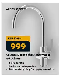 Megaflis Celeste Dorset kjøkkenarmatur u-tut krom, NOK 999 tilbud