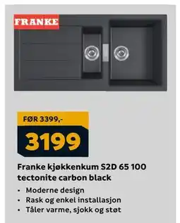 Megaflis Franke kjøkkenkum S2D 65 100 tectonite carbon black, NOK 3199 tilbud