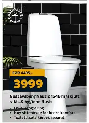 Megaflis Gustavsberg Nautic 1546 m/skjult s-lås & hygiene flush, NOK 3999 tilbud