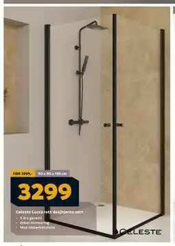 Megaflis Celeste Lucca rett dusjhjørne sort, NOK 3299 tilbud