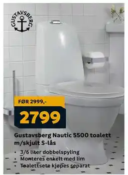 Megaflis Gustavsberg Nautic 5500 toalett m/skjult S-lås, NOK 2799 tilbud