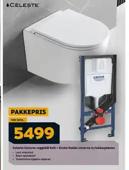 Megaflis Celeste Cyclone veggskål hvit + Grohe Solido sisterne m/lekkasjeboks, NOK 5499 tilbud