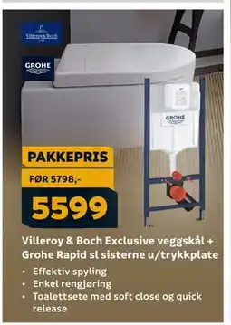 Megaflis Villeroy & Boch Exclusive veggskål + Grohe Rapid sl sisterne u/trykkplate, NOK 5599 tilbud