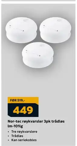 Megaflis Nor-tec røykvarsler 3pk trådløs lm-101lg, NOK 449 tilbud
