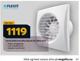 Megaflis Flexit baderomsvifte Classic Eco 100 p hvit, NOK 1119 tilbud