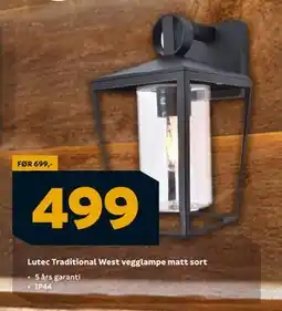 Megaflis Lutec Traditional West vegglampe matt sort, NOK 499 tilbud