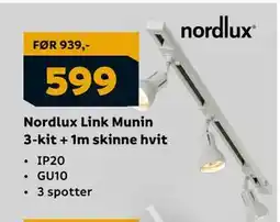 Megaflis Nordlux Link Munin 3-kit + 1m skinne hvit, NOK 599 tilbud