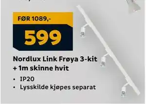 Megaflis Nordlux Link Frøya 3-kit + 1m skinne hvit, NOK 599 tilbud