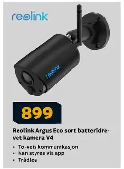 Megaflis Reolink Argus Eco sort batteridrevet kamera V4, NOK 899 tilbud
