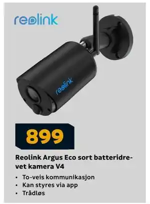 Megaflis Reolink Argus Eco sort batteridrevet kamera V4, NOK 899 tilbud