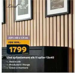 Megaflis Lind spileelement eik 11 spiler 13x40, NOK 1799 tilbud