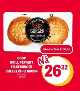 Coop Extra COOP GRILL PERFEKT FISKEBURGER CHEESY CHILI BACON tilbud