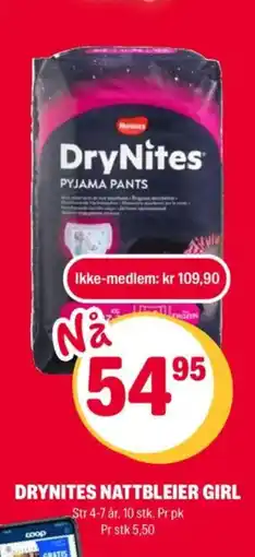 Coop Extra DRYNITES NATTBLEIER GIRL tilbud