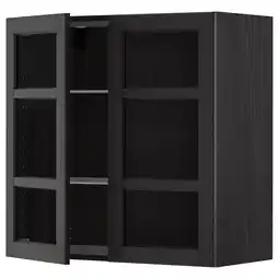 IKEA Metod Veggskap m hyller/2 vitrinedører, svart/lerhyttan svartbeiset, 80x80 cm tilbud