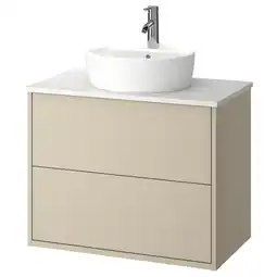 IKEA HavbÄck / tÖrnviken Servantskap m skuffer/servant/kran, beige/hvit marmormønstret, 82x49x79 cm tilbud