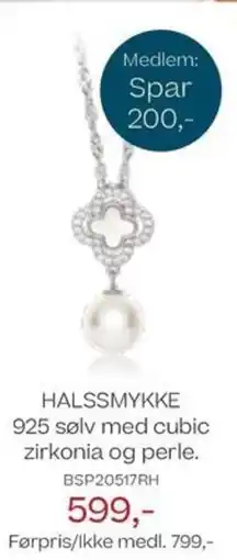 Bjørklund HALSSMYKKE 925 sølv med cubic zirkonia og perle. tilbud