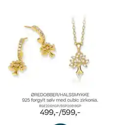 Bjørklund ØREDOBBER/HALSSMYKKE 925 forgylt sølv med cubic zirkonia. tilbud