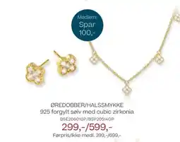Bjørklund ØREDOBBER/HALSSMYKKE 925 forgylt sølv med cubic zirkonia. tilbud