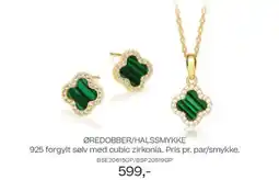 Bjørklund ØREDOBBER/HALSSMYKKE 925 forgylt sølv med cubic zirkonia. Pris pr. par/smykke. tilbud