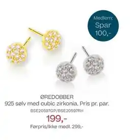 Bjørklund ØREDOBBER 925 sølv med cubic zirkonia. Pris pr. par. tilbud