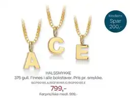 Bjørklund HALSSMYKKE 375 gull. Finnes i alle bokstaver. Pris pr. smykke. tilbud