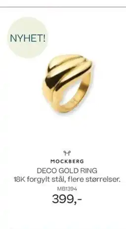 Bjørklund MOCKBERG DECO GOLD RING 18K forgylt stål, flere størrelser. tilbud