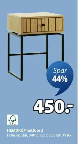 JYSK HEMDRUP nattbord, NOK 450 tilbud