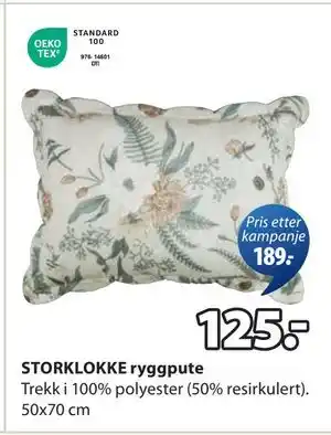 JYSK STORKLOKKE ryggpute, NOK 125 tilbud
