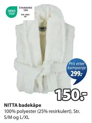 JYSK NITTA badekåpe, NOK 150 tilbud