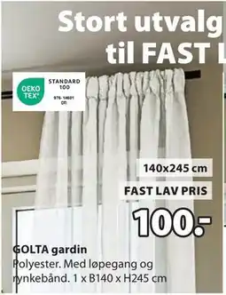 JYSK GOLTA gardin, NOK 100 tilbud