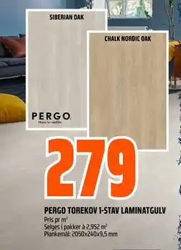 Obs Bygg PERGO TOREKOV 1-STAV LAMINATGULV, NOK 279 tilbud