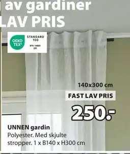 JYSK UNNEN gardin, NOK 250 tilbud