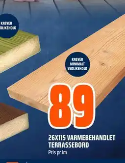 Obs Bygg 26X115 VARMEBEHANDLET TERRASSEBORD, NOK 89 tilbud