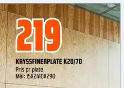 Obs Bygg KRYSSFINERPLATE K20/70, NOK 219 tilbud