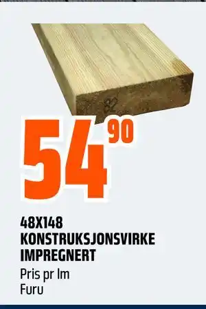 Obs Bygg 48X148 KONSTRUKSJONSVIRKE IMPREGNERT, NOK 54.9 tilbud