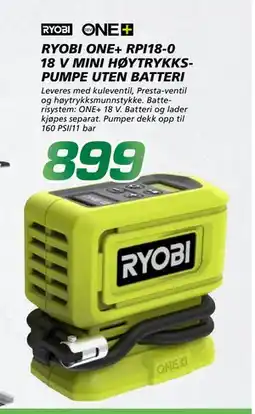 Coop Byggmix RYOBI ONE+ RPI18-0 18 V MINI HØYTRYKKSPUMPE UTEN BATTERI, NOK 899 tilbud