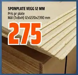 Obs Bygg SPONPLATE VEGG 12 MM, NOK 275 tilbud