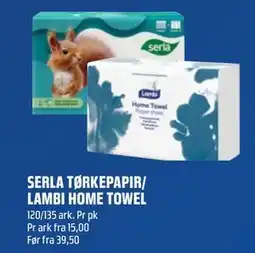 Coop Obs SERLA TØRKEPAPIR/ LAMBI HOME TOWEL, NOK 20 tilbud
