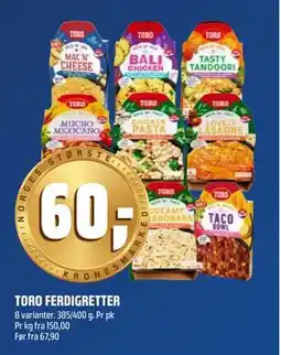 Coop Obs TORO FERDIGRETTER, NOK 60 tilbud