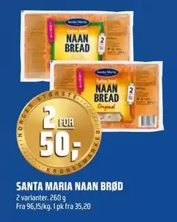 Coop Obs SANTA MARIA NAAN BRØD, NOK 50 tilbud