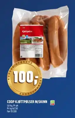 Coop Obs COOP KJØTTPØLSER M/SKINN, NOK 100 tilbud