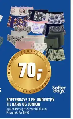 Coop Obs SOFTERDAYS 3 PK UNDERTØY TIL BARN OG JUNIOR, NOK 70 tilbud
