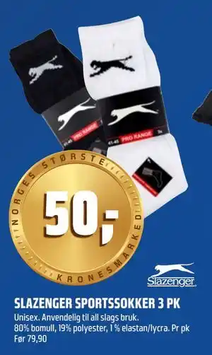 Coop Obs SLAZENGER SPORTSSOKKER 3 PK, NOK 50 tilbud