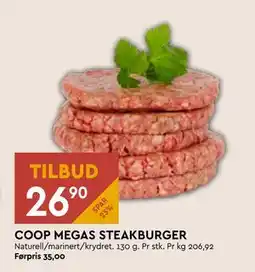 Coop Mega COOP MEGAS STEAKBURGER, NOK 26.9 tilbud
