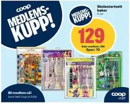 Coop Extra Skolestartsett bøker, NOK 199, Medlemspris tilbud