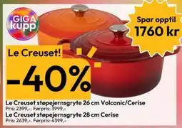 Gigaboks Le Creuset støpejernsgryte 26 cm Volcanic/Cerise, NOK 2399 tilbud