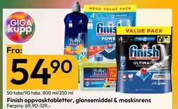 Gigaboks Finish oppvasktabletter, glansemiddel & maskinrens tilbud