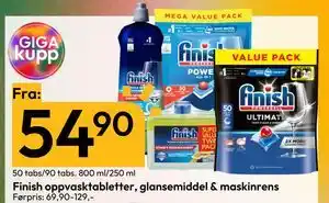 Gigaboks Finish oppvasktabletter, glansemiddel & maskinrens tilbud