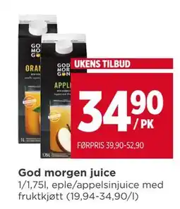 Meny God morgen juice, NOK 34.9 tilbud